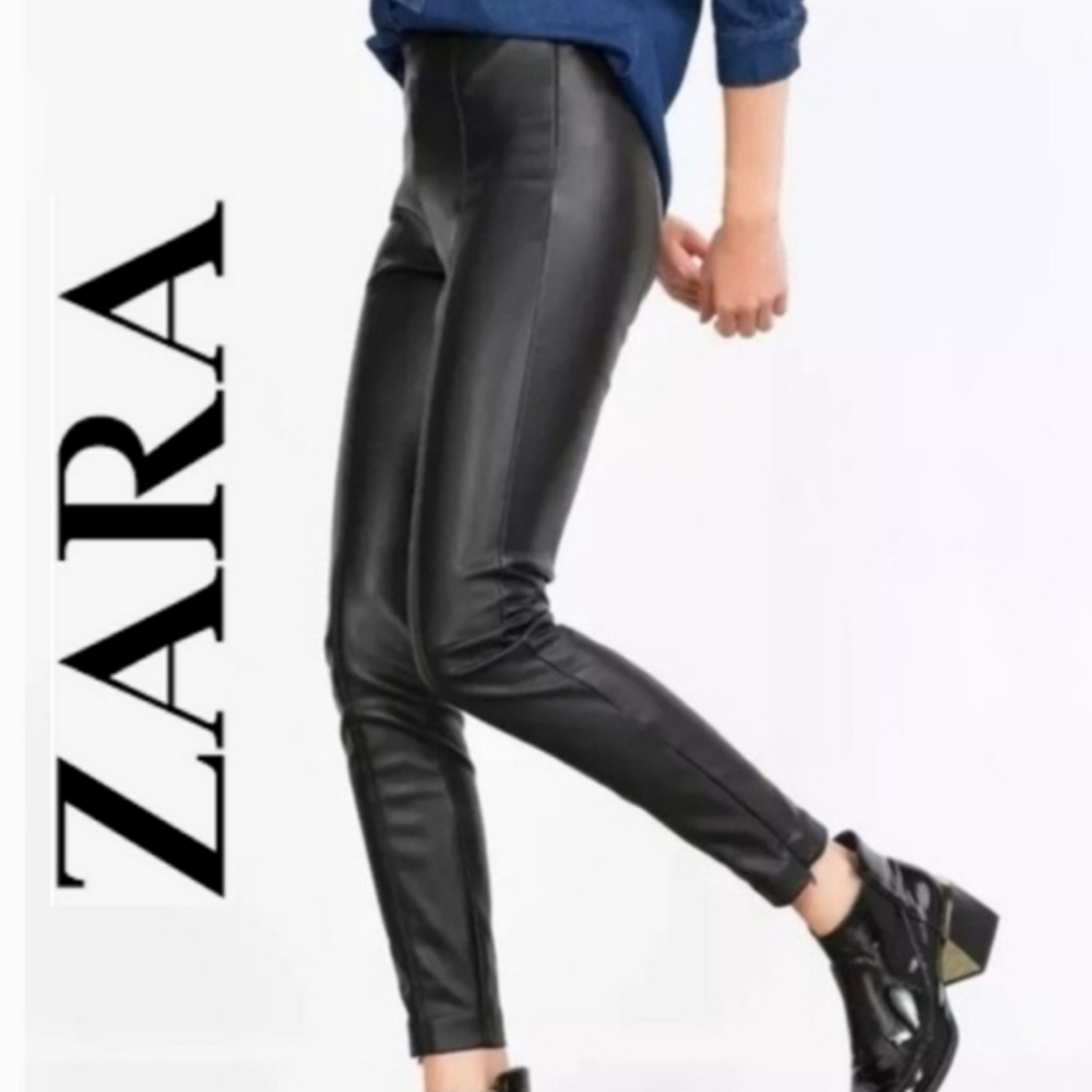 ZARA Faux Leather Zip Slit Leggings NWOT - Picture 16 of 16